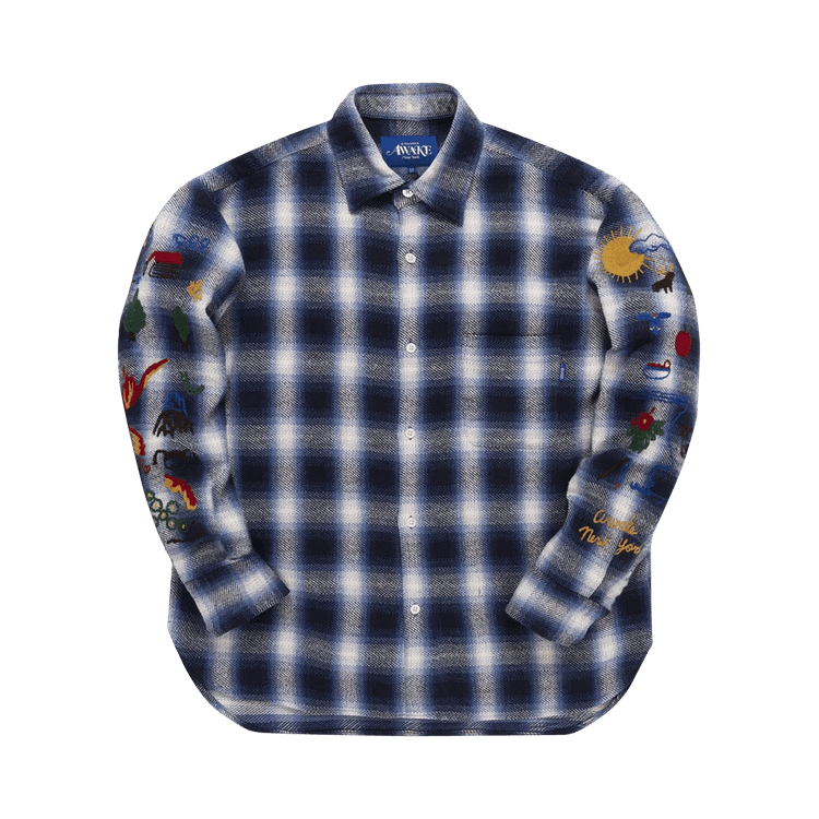 Awake NY Ombre Plaid Camp Flannel Shirt "Blue"