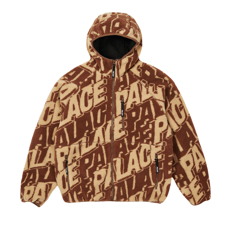 Palace Jacquard Fleece Hooded Jacket "Tan/Brown"