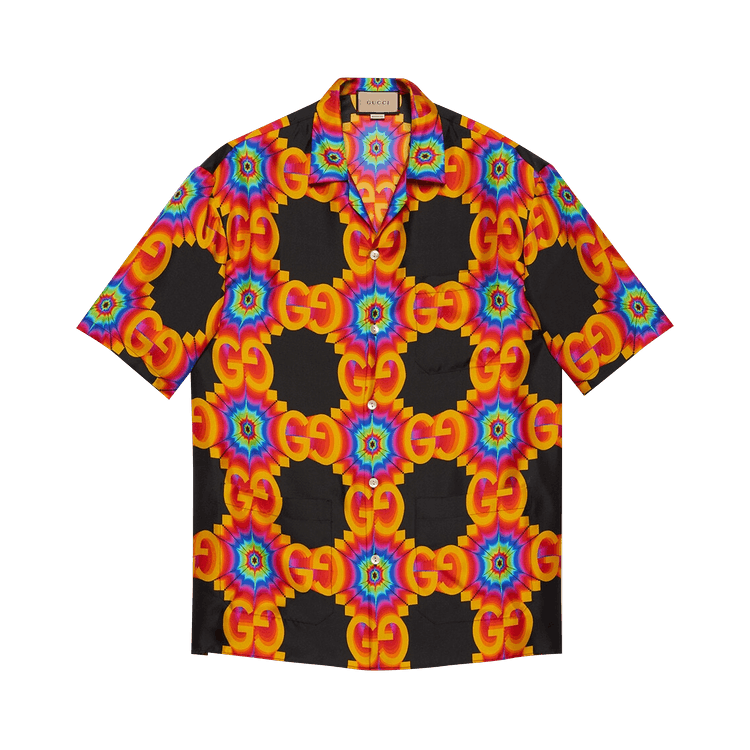 Gucci GG Kaleidoscope Silk Bowling Shirt "Black/Orange"