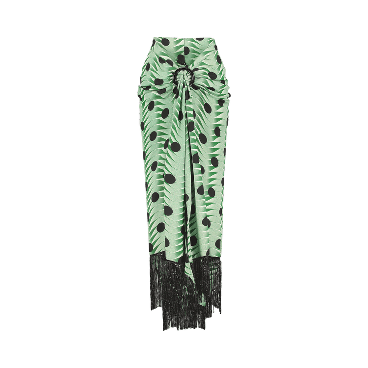 Rabanne Long Polka Dot Skirt "Green Wave"