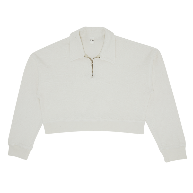RE/DONE 90"s Crop Half Zip "Inside Out Vintage White'