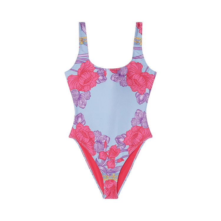 Versace Acid Bouquet Print One-Piece "Cornflower"