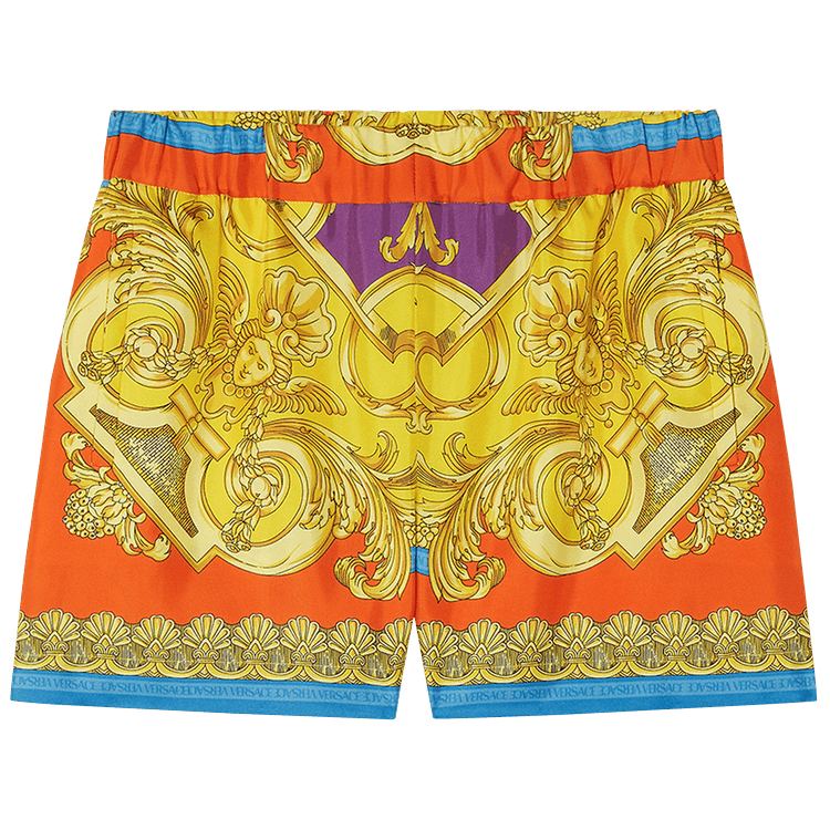 Versace Heritage Print Silk Shorts "Dark Orchid/Sun"