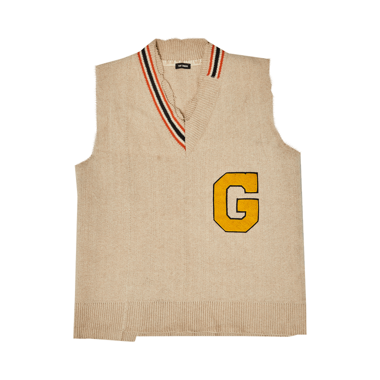Raf Simons Oversized Destroyed Knitted V-Neck Vest "Sand"