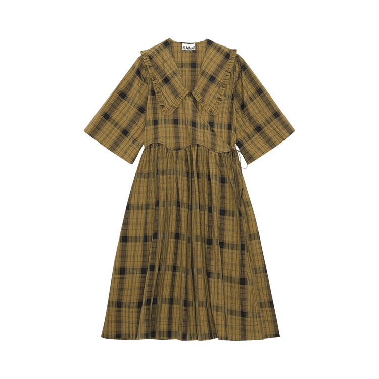 GANNI Seersucker Check Dress "Butternut"