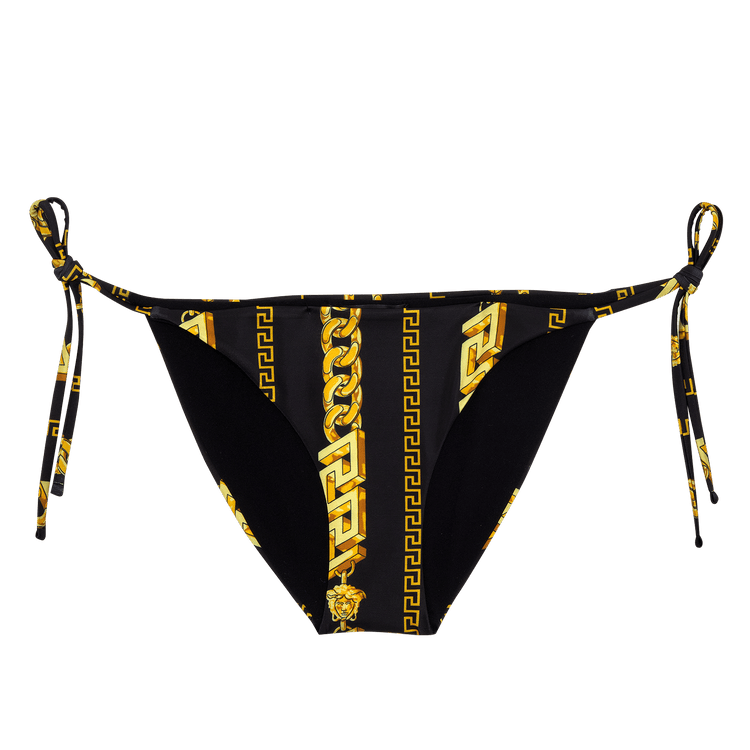 Versace Chain Pinstripe Bikini Bottoms "Black/Gold"