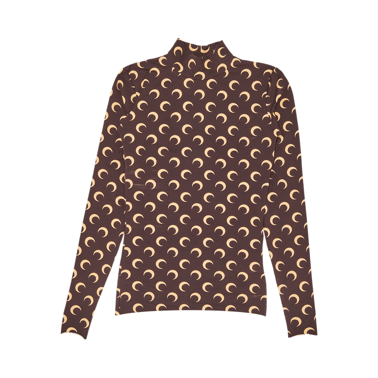 Marine Serre Crescent Moon-Print Turtleneck Top "Brown"