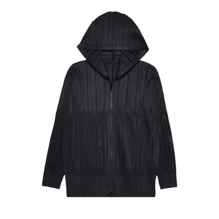 Pleats Please Issey Miyake Pleated Zip Up Hooded Blouson "Black"