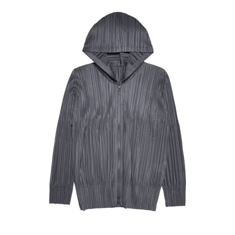 Pleats Please Issey Miyake Pleated Zip Up Hooded Blouson "Grey"