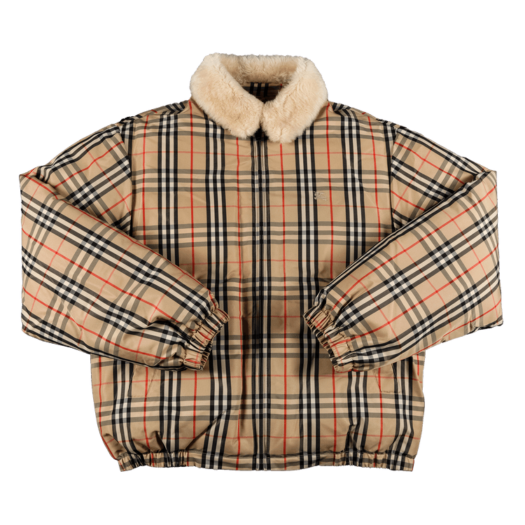 Supreme x Burberry Shearling Collar Down Puffer Jacket In Beige