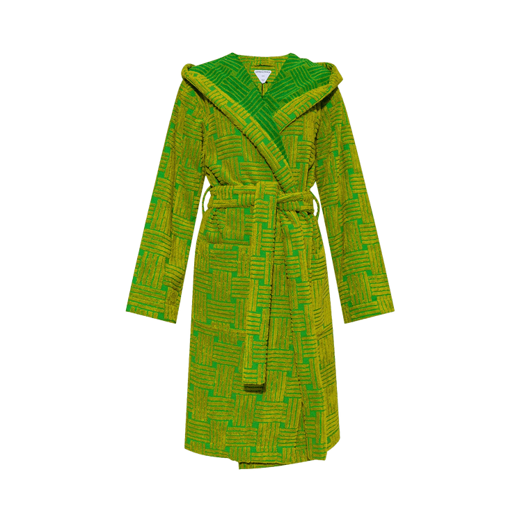 Bottega Veneta Intreccio Jacquard Cotton Terry Bathrobe "Parakeet/Kiwi"