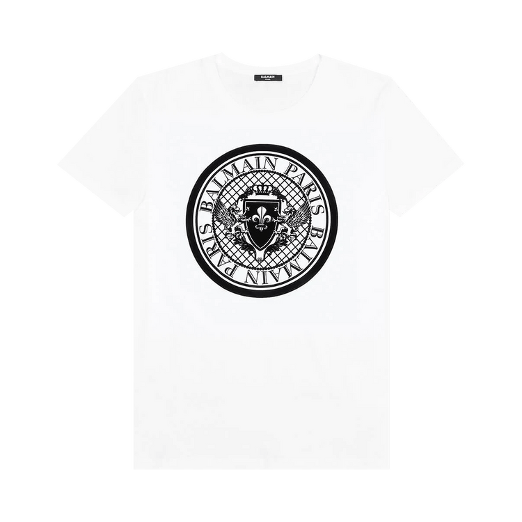 Balmain Coin Flock T-Shirt "Blanc/Noir"