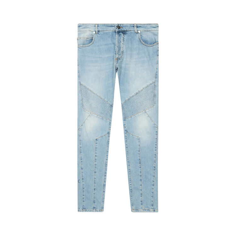 Balmain Ribbed Slim Multi-Cuts Jeans "Bleu Jean Clair"