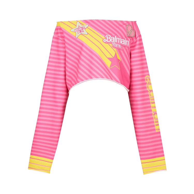Balmain x Barbie Off Shoulder Cropped Top "Pink"