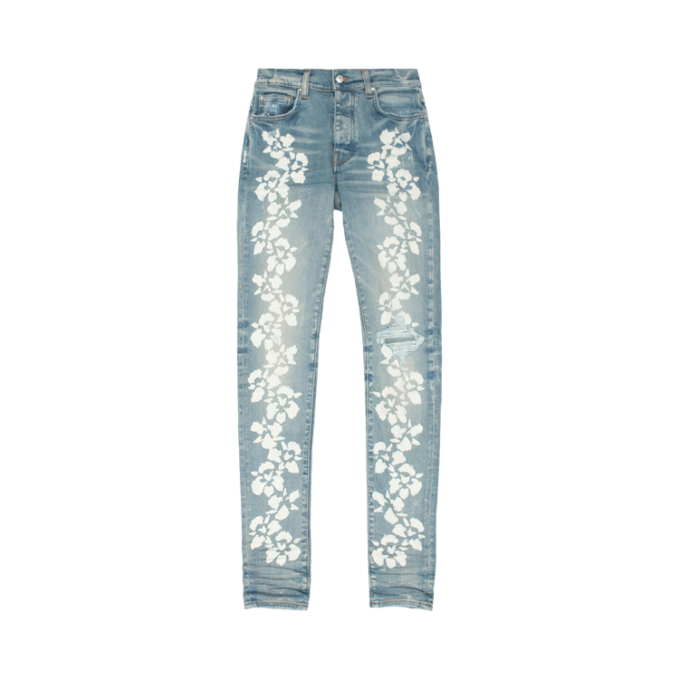 Amiri Hibiscus Stencil Jean "Light Indigo"