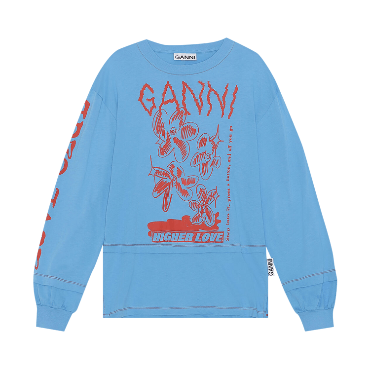 Ganni Light Jersey Love O-Neck Layered T-Shirt "Azure Blue"