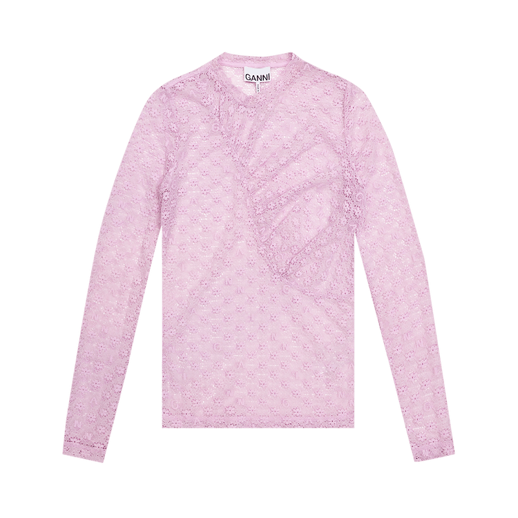 Ganni Lace Intimates Long-Sleeve T-Shirt "Light Lilac"