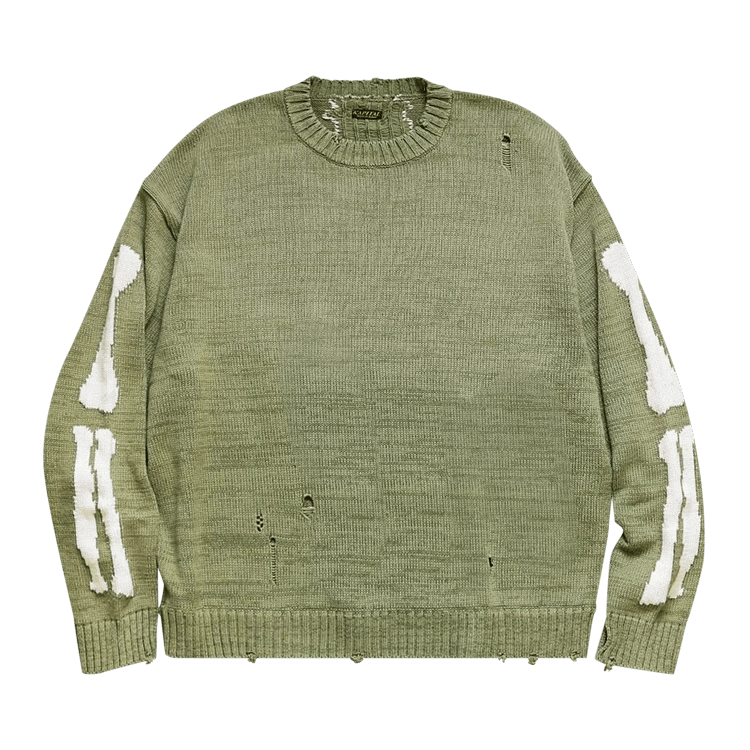 Kapital 5G Cotton Knit Bone Crew Sweater "Khaki"