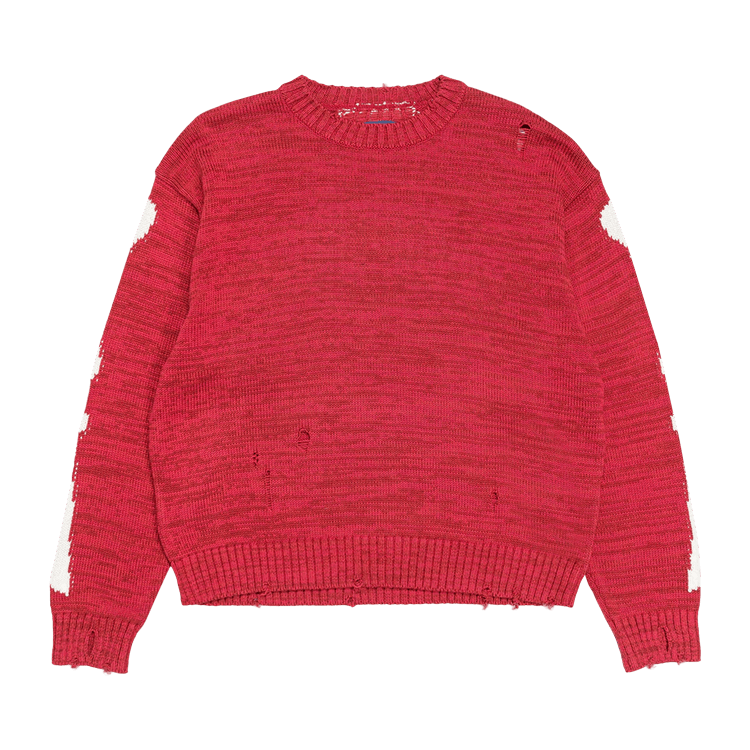 Kapital 5G Cotton Knit Bone Crew Sweater "Red"
