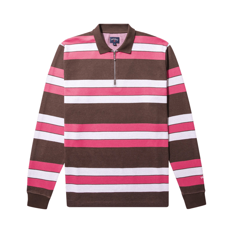 Noah Long-Sleeve Striped Zip Polo "Brown/White/Pink"