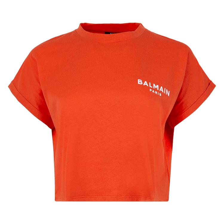 Balmain Cropped Short-Sleeve Flock Detail T-Shirt "Orange"