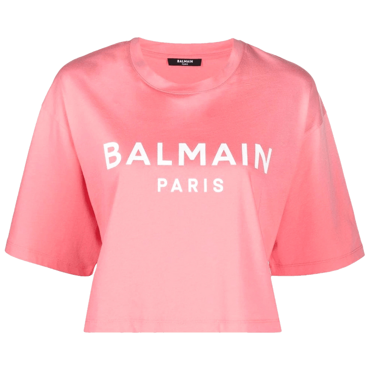 Balmain Cropped Print T-Shirt "Rose"