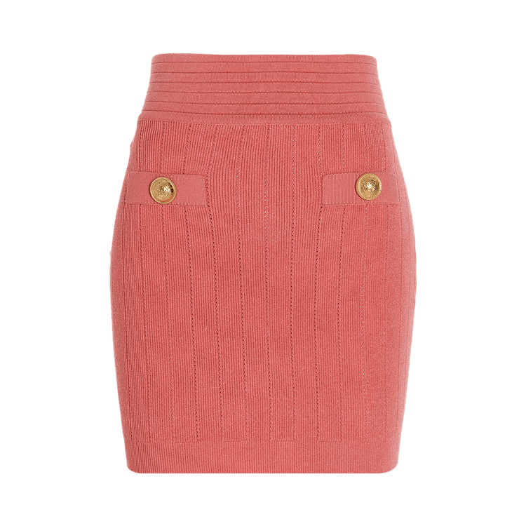 Balmain Two Button Short Knitted Skirt "Salmon Pink"