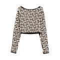Balmain Cropped Off Shoulder Monogram Knit Top "Noir/Blanc"