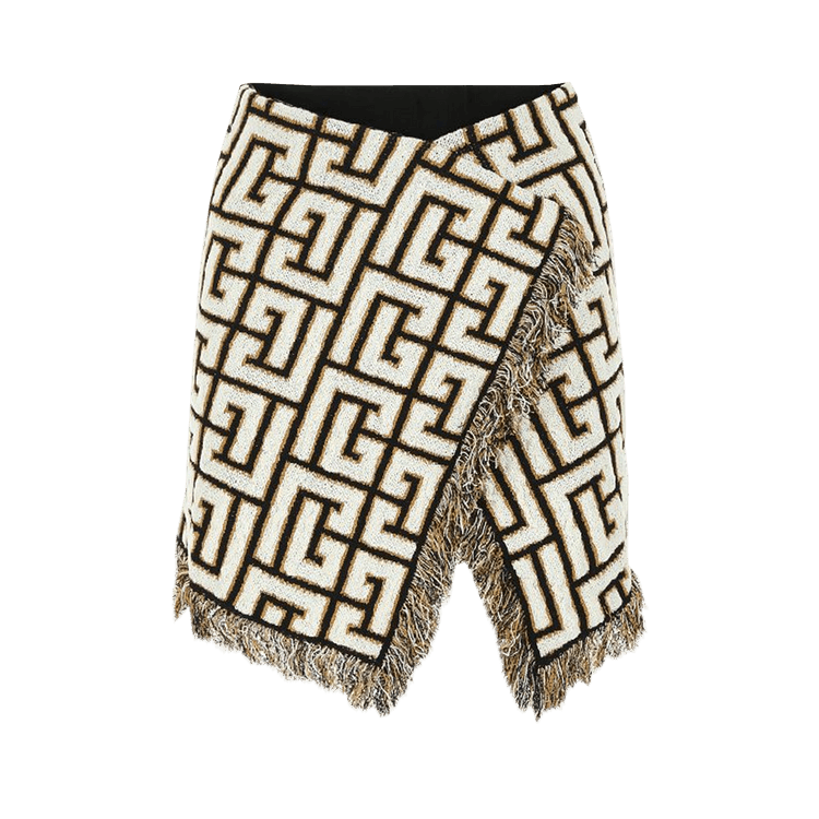 Balmain Maxi Monogram Short Wrap Knit Skirt "Noir/Blanc"