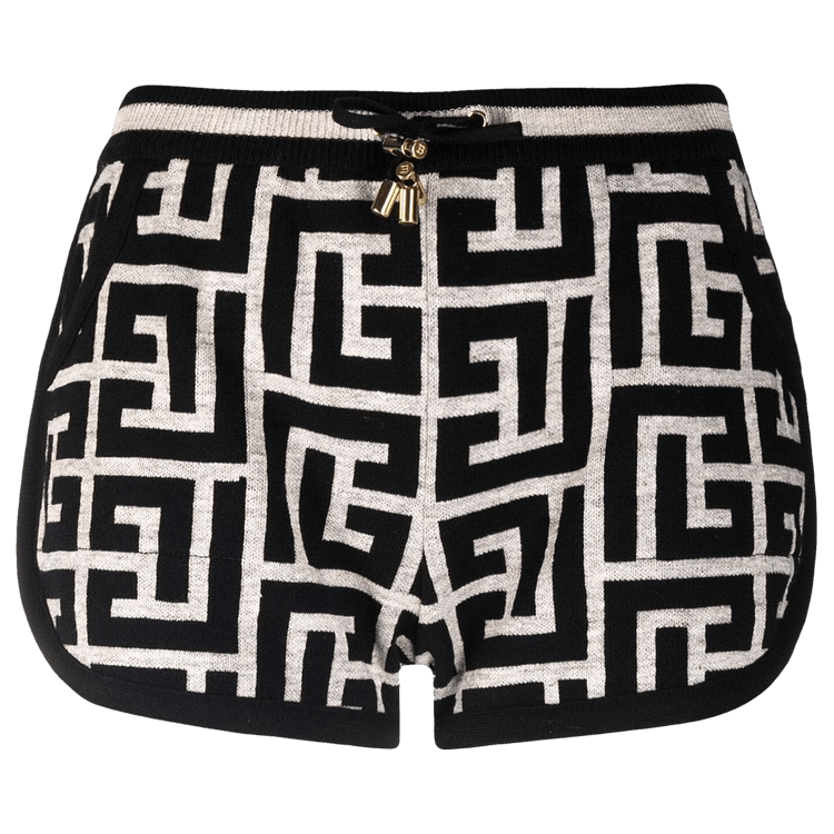 Balmain Maxi Monogram Knitted Shorts "Ivoire/Noir"
