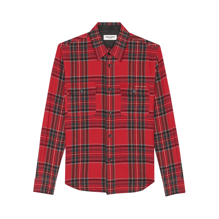 Saint Laurent Embroidered Overshirt In Tartan Flannel "Red"