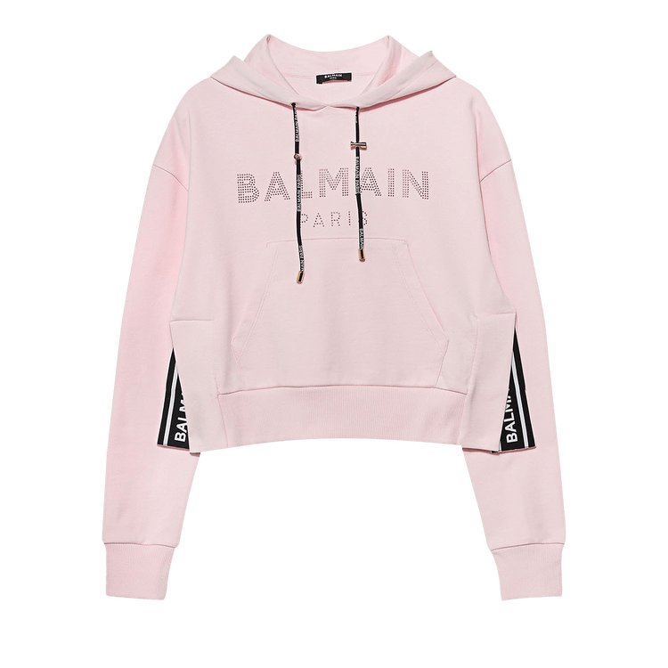 Balmain Rhinestone Logo Hoodie "Pink"