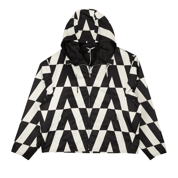 Valentino Optical Print Hooded Windbreaker "Ivory/Black"