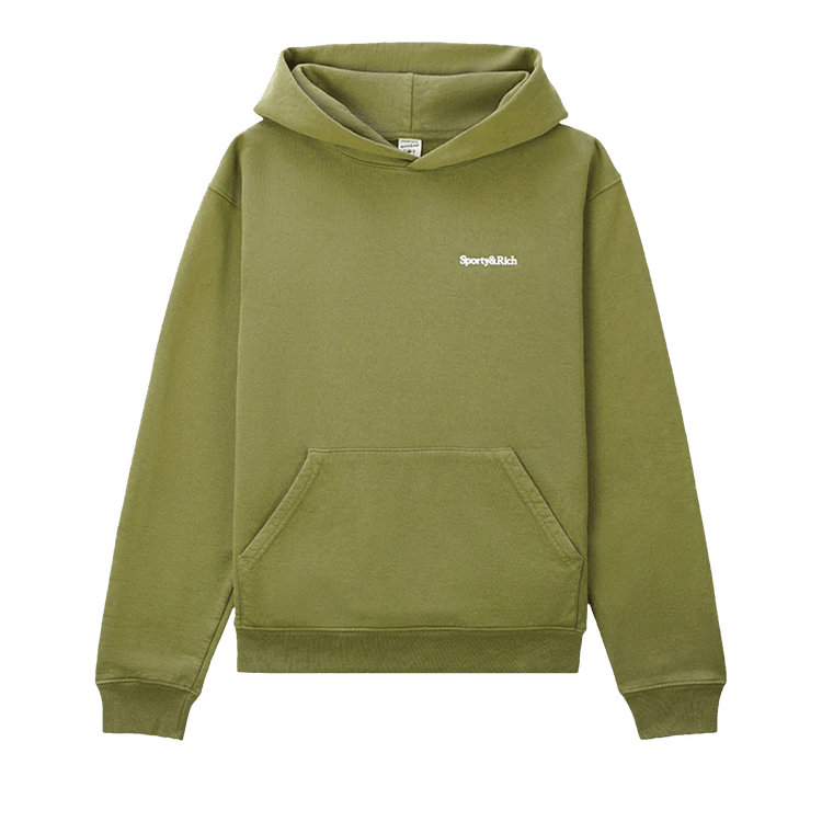 Sporty & Rich Serif Logo Hoodie "Olive/White"