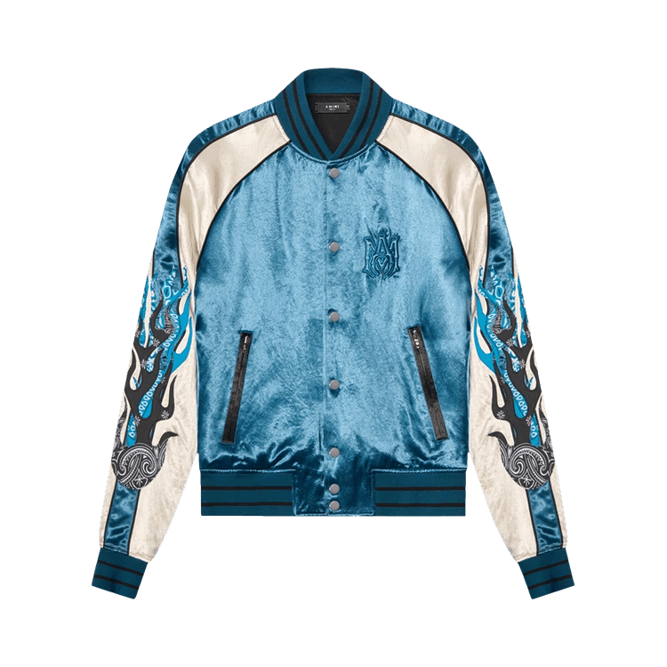 Amiri Satin Flames Souvenir Jacket "Blue"