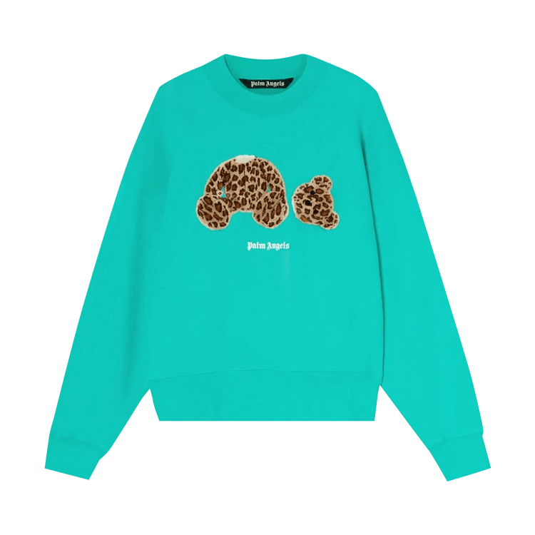 Palm Angels PA Leopard Bear Crewneck "Forest Green/Brown"