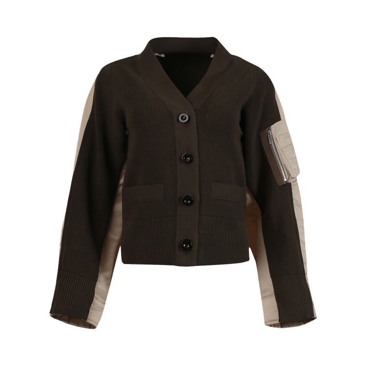 Sacai Nylon Twill Mix Knit Cardigan "Khaki"