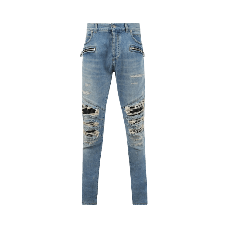 Balmain Ribbed Patch Slim Jeans "Bleu Jean"