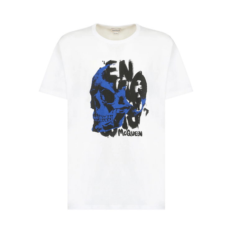 Alexander McQueen Graffiti Print T-Shirt "White/Ultramarine"