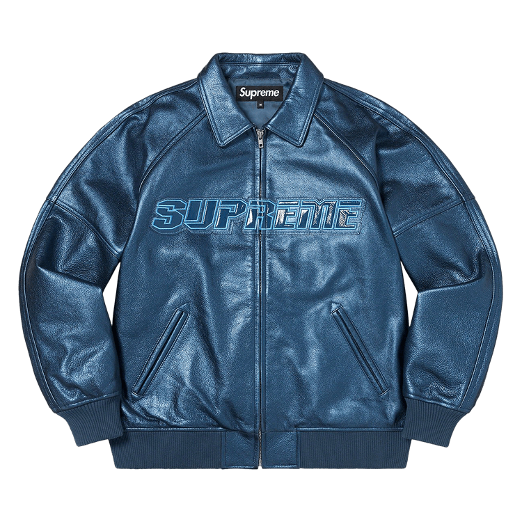 Supreme Silver Surfer Leather Varsity Jacket "Blue"