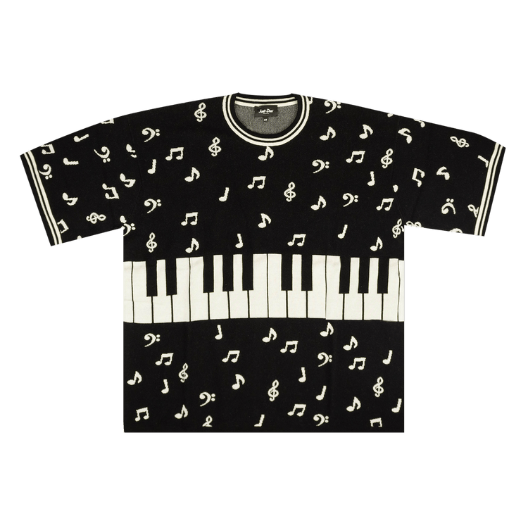 Just Don Piano Note Short-Sleeve Pullover Sweater "Black"