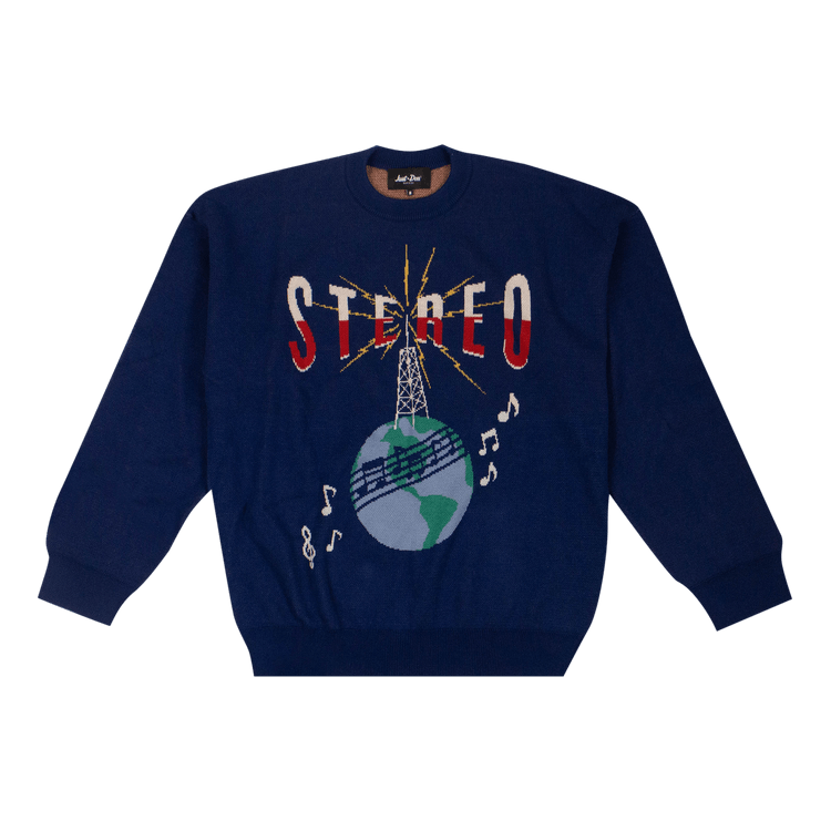Just Don Sound Globe Pullover Sweater "Navy"