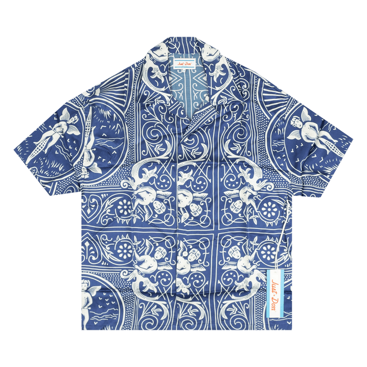Just Don Dealers Card Print Button Down Shirt "Blue"