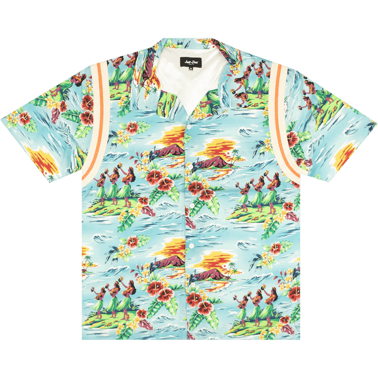 Just Don Islanders Short-Sleeve Button Down Shirt "Blue"