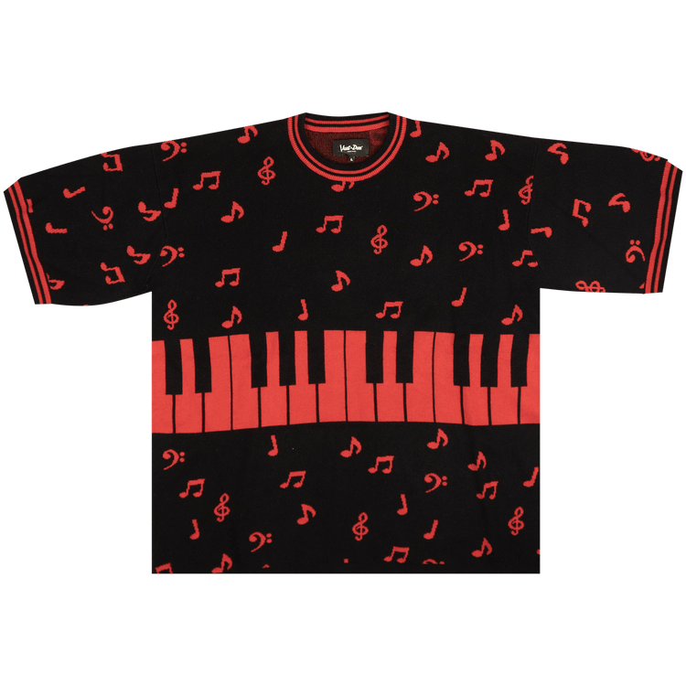 Just Don Piano Key Short-Sleeve Sweater "Black/Red"