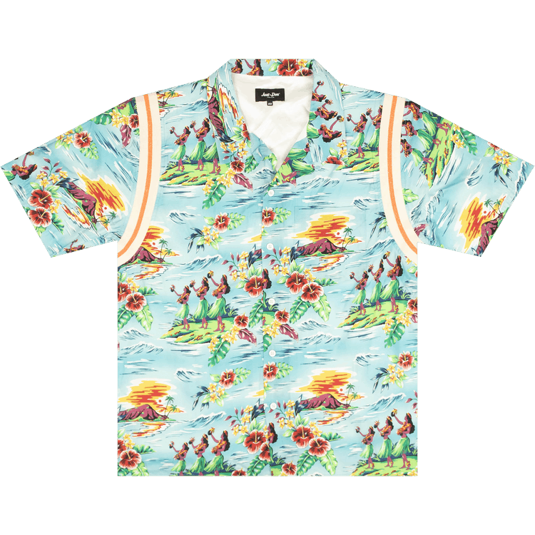 Just Don Hawaiian Button Down Bowling Shirt "Blue"