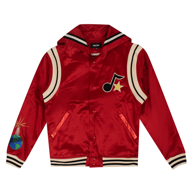 Just Don Satin Logo Cape Varsity Jacket "Red"
