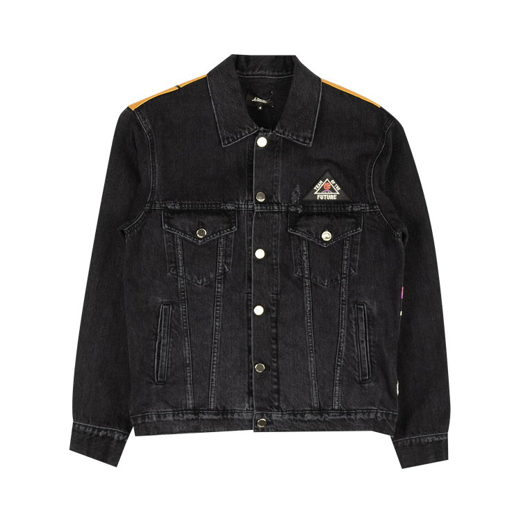 Just Don Denim Leather Basketball Trucker Jacket "Black"
