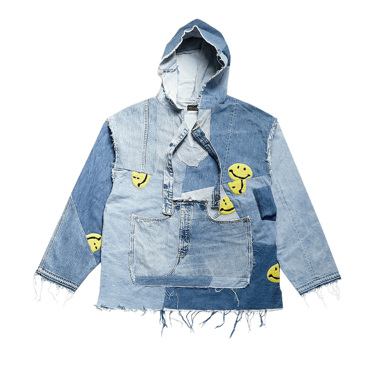 Kapital Smile Embroidered Denim Re-Construct Baja Hoodie "Indigo"