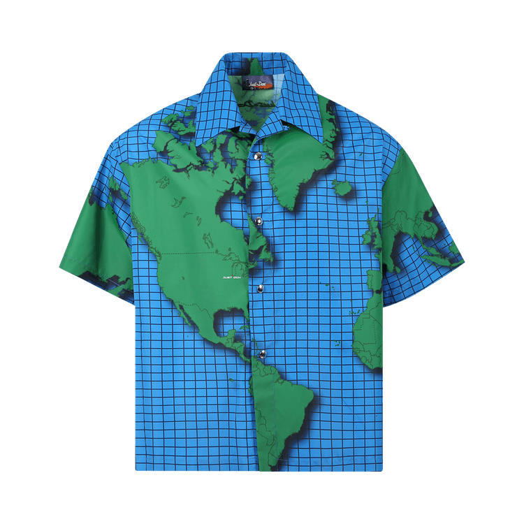 Just Don Earth Print Short-Sleeve Shirt "Blue/Green"